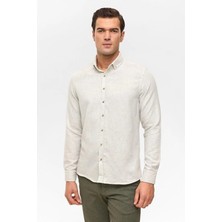 Süvari Gri Slim Düğmeli Yaka Düz Casual Gömlek