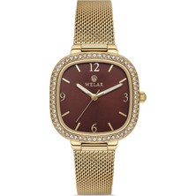 Welar WEL2512-7 Bordo Çelik Hasır Kordon Kare Taşlı Zarif Kadın Kol Saati 3 Atm Su Geçirmez