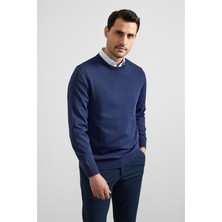 Süvari Lacivert Regular Bisiklet Yaka Kazak