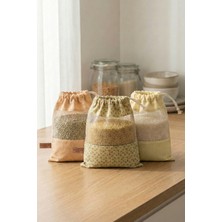 Hamur 3 Adet Bakliyat Kesesi 24X34 cm Erzak Kuru Gıda Saklama Torbası 3 Lü  Set Mutfak Kabı Pouch No 104