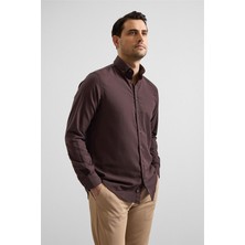 Süvari Koyu Kahve Regular Düğmeli Yaka Düz Cepsiz Casual Gömlek