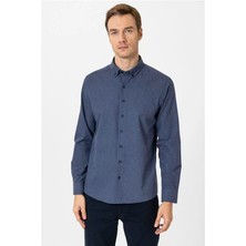 Süvari Lacivert Slim Düğmeli Yaka Düz Casual Gömlek