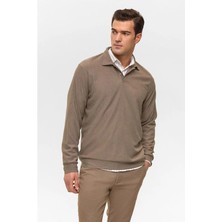 Süvari Açık Kahve Regular Düz Fermuarlı Polo Yaka Sweatshirt