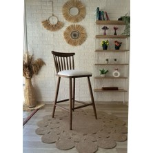 Silla Concept Yıldız Bar Sandalyesi Teddy Krem Kumaş Ceviz Ahşap Ada Sandalye