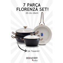 Bonera Florenza Granit 7 Parça Tencere Tava Seti (24-26 cm Tencere ve 26 cm Tava) - Cam Kapaklı