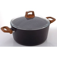 Bonera Vogue Granit Tencere 22 cm - Ahşap Kulp - Cam Kapak