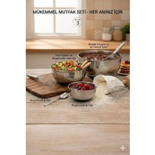 Bysevil Paslanmaz Çelik Karıştırma Kabı 3 Lü Set -Çırpma ,salata ve Hamur Kasesi