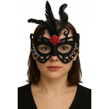 Epilons Mey Ithalat® Siyah Renk Siyah Süet Kaplama Tüylü Kelebek Figür Parti Maskesi 24X18 cm