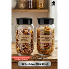 Muf Home Premium 2’li Cam Kavanoz Seti - 1000 cc Modern Siyah Kapaklı Bakliyat ve Baharat Saklama Kabı