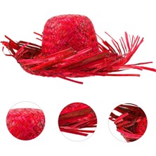 Epilons Mey Ithalat® Tropikal Parti Kırmızı Hasır Hawaii Şapkası 13X36 cm