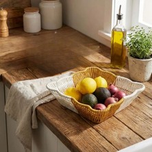 Epilons Mey Ithalat® Kare Dalgalı Çift Renkli Plastik Rattan Ekmek ve Meyve Sepeti - Çok Amaçlı Banyo ve M