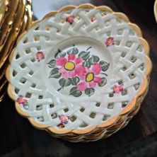 Manushum El Boyama Delikli Porselen Çay Tabağı 6 Lı Set-Beyaz