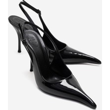 Luvi Candy Siyah Rugan Sivri Burunlu Kadın Topuklu Ayakkabı