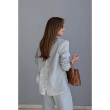 Purple By Banu Gri Sırt Detay Blazer Pantolon Takım