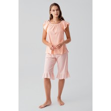 Artış Collection Kısa Kollu Pötikare Desenli %100 Pamuk Kapri Pijama Takım 19200