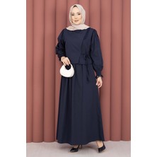 Asm Güpür Şeritli Elbiseli İkili Takım Lacivert