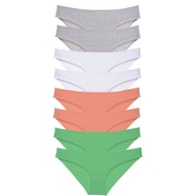 Liyuza 8 Adet Süper Eko Set Likralı Kadın Slip Külot Gri Beyaz Pudra Yeşil