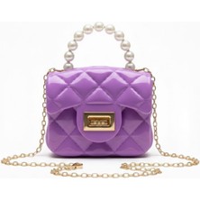 Rugan Mor Inci Detay Silikon Çapraz El Omuz Çantası Kadın Genç Kız Çocuk Bebek Hediyelik