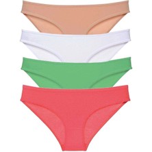 Liyuza 4 Adet Süper Eko Set Likralı Kadın Slip Külot Ten Pudra Yeşil Fuşya