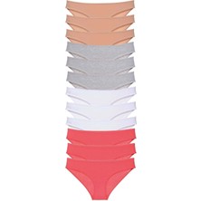 Liyuza 12 Adet Süper Eko Set Likralı Kadın Slip Külot Ten Gri Beyaz Fuşya