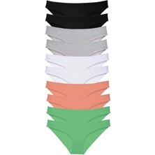 Liyuza 10 Adet Süper Eko Set Likralı Kadın Slip Külot Siyah Gri Beyaz Pudra Yeşil