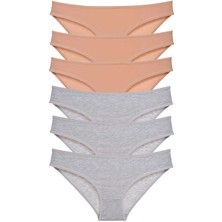 Liyuza 6 Adet Süper Eko Set Likralı Kadın Slip Külot Ten Gri