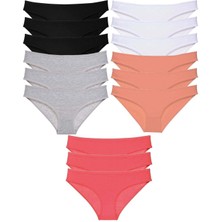 Liyuza 15 Adet Süper Eko Set Likralı Kadın Slip Külot Siyah Ten Gri Beyaz Fuşya