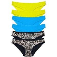 Liyuza 6 Adet Likralı Kadın Slip Külot Leopar Sarı Mavi