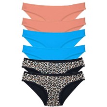 Liyuza 6 Adet Likralı Kadın Slip Külot Leopar Pudra Mavi