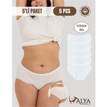 Alya Underwear %100 Pamuk Kumaşlı, Büyük Beden Yüksek Bel Kalp Desenli Ribana Jakar Kadın Külot
