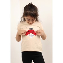 Toontoy Kız Bebek Baskılı Bisiklet Yaka Kısa Kollu Tişört