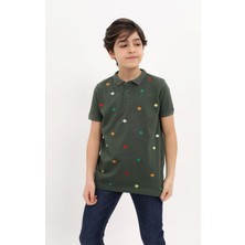Toontoy Erkek Çocuk Baskılı Polo Yaka Düğmeli Kısa Kollu Tişört