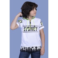 Toontoy Erkek Çocuk Baskılı Kapüşonlu Fermuarlı Kısa Kollu Tişört