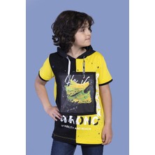 Toontoy Erkek Çocuk Baskılı Kapüşonlu Kısa Kollu Tişört