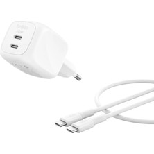 Belkin WCH019KQ1MWH-B6 Boostcharge Pro 2-Port Usb-C Gan 50W Şarj Adaptörü + Usb-C Kablosu – Beyaz