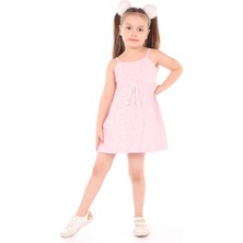 Toontoy Kız Çocuk Baskılı Regular Fit Kare Yaka Kolsuz Askılı Elbise -