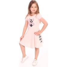 Toontoy Kız Çocuk Baskılı Relax Fit Bisiklet Yaka Kısa Kollu Elbise