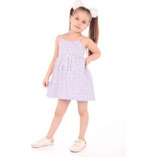 Toontoy Kız Çocuk Baskılı Regular Fit Kare Yaka Kolsuz Askılı Elbise -