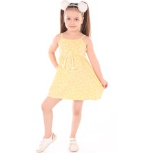 Toontoy Kız Çocuk Baskılı Regular Fit Kare Yaka Kolsuz Askılı Elbise -