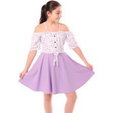 Toontoy Kız Çocuk Regular Fit Carmen Yaka Kısa Kollu Askılı Elbise - Renk Bloklu