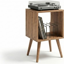 DEQQU Arte 44X44X80CM Ahşap Retro Pikap Sehpası, Metal Raflı Plak Organizer, Plak Düzenleyici, Plak Dolabı