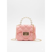 Rugan Pudra Pembe Inci Detay Silikon Çapraz El Omuz Çantası Kadın Genç Kız Çocuk Bebek Hediyelik