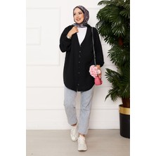 SVS Önden Düğmeli Kimono Gömlek Siyah