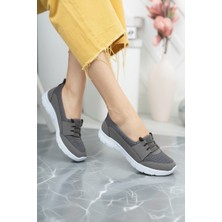 Nmoda Kadın Sneaker Füme Renk Düz Taban Kauçuk Malzeme ile Rahat Günlük Ayakkabı