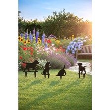 Novacraft Metal Köpek Bahçe Süsü Seti 4'lü , 2mm Lazer Kesim Statik Toz Boyalı Çim Üstü Aksesuarı