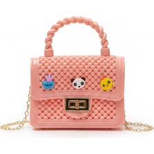 Panda Çiçek Bulut Pudra Pembe Silikon Çapraz El Omuz Çantası Kadın Genç Kız Çocuk Bebek Hediyelik