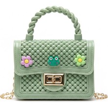 Keroppi Kurbağa Çiçek Su Yeşili Silikon Çapraz El Omuz Çantası Kadın Genç Kız Çocuk Bebek Hediyelik