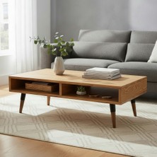 Mobenta Slot Brew | Masif Ahşap Orta Sehpa, 2 Gözlü Depolama - 120X60, Tk