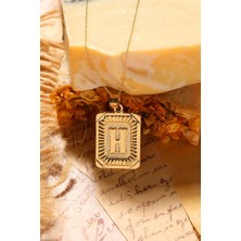 Moom Mücevherat Kadın 14 Ayar Altın Kare Harf Kolye H Harfi Altın Kolye Zincirli Harf Kolye