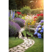 Novacraft Metal Kedi Bahçe Süsü Seti 4'lü , 2mm Lazer Kesim Statik Toz Boyalı Çim Üstü Aksesuarı